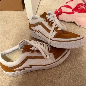 Vans White and Tan Sneakers